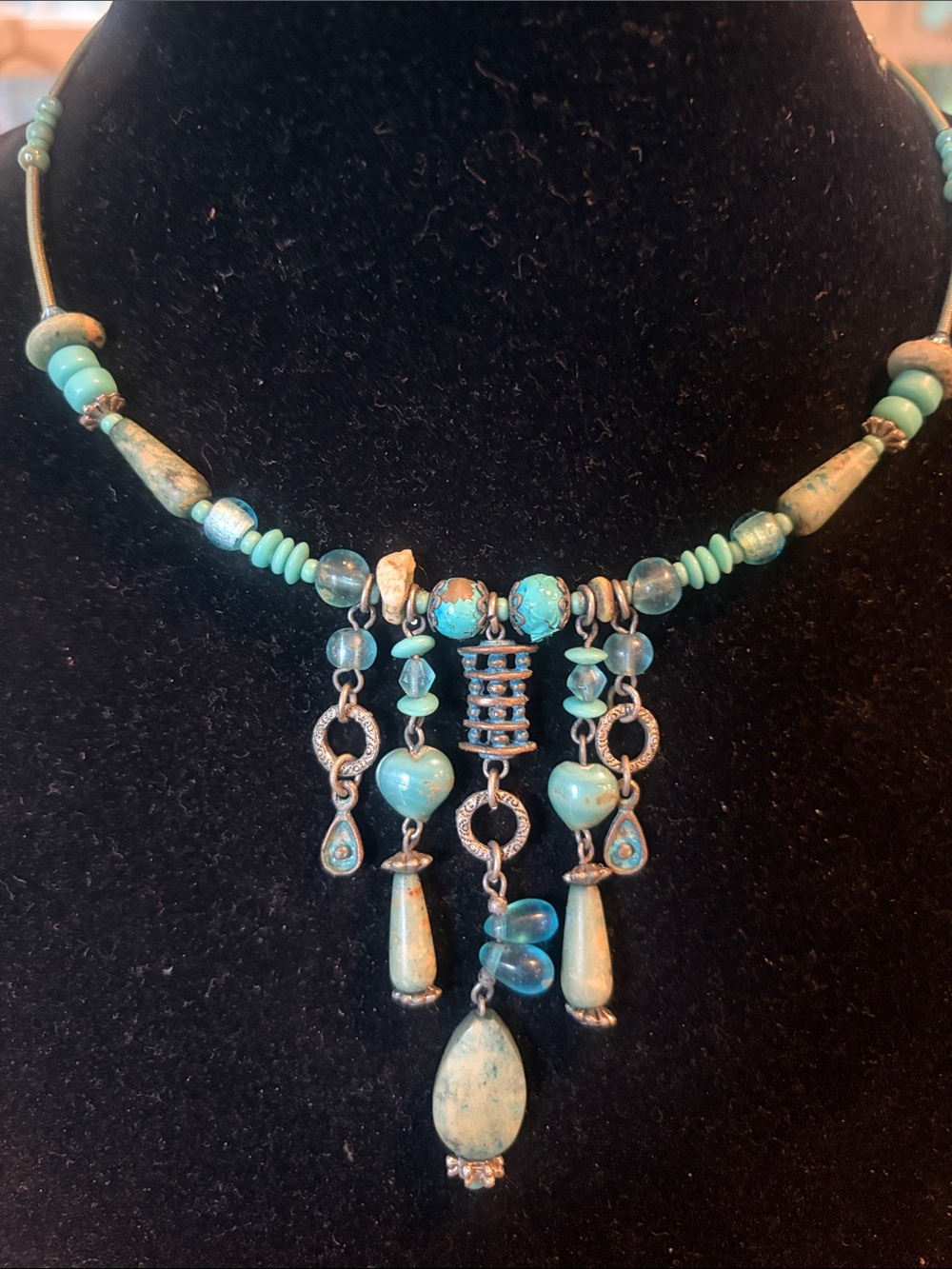 Vintage handcrafted Turquoise Beaded Statement Necklace - Women Jewelry